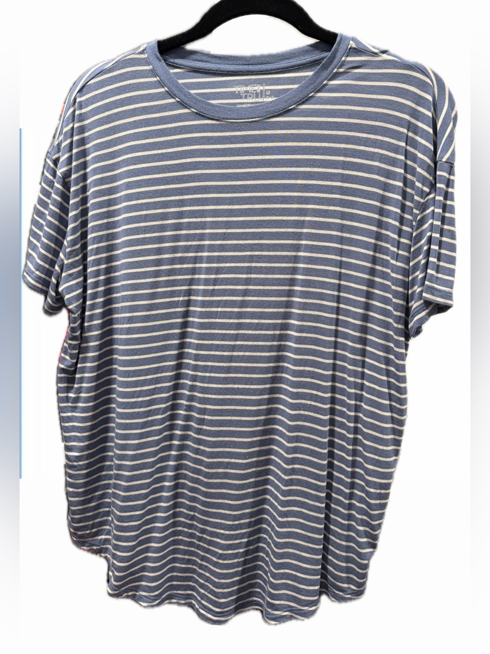 Time and Tru Blue & White Striped Short-Sleeve Crewneck Tee